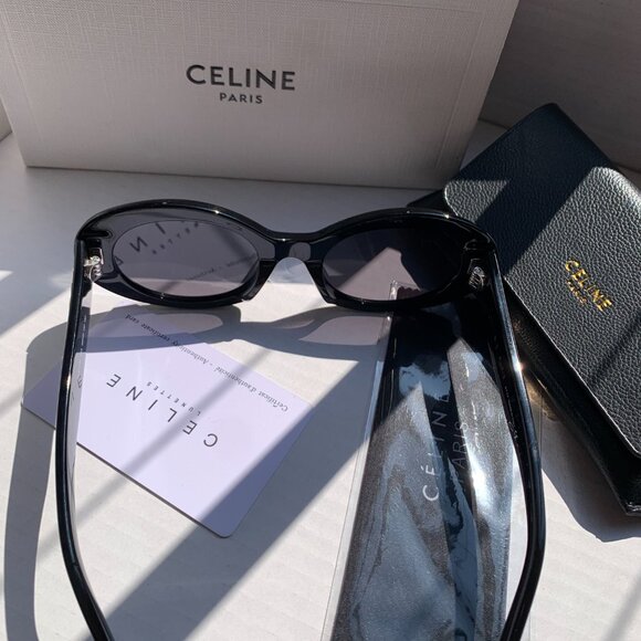 Like New Celine CL40194U Oval Sunglasses | Black Triomphe Logo - Picture 6 of 6